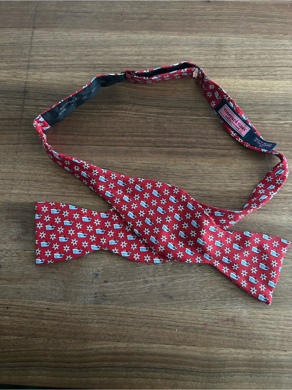 Vineyard Vines Red Silk Bow Tie with Santa Whales White & Light Blue Accents